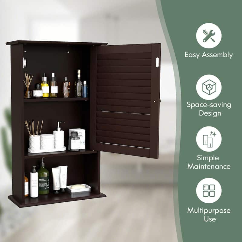 Gymax Bathroom Wall Mount Storage Cabinet Single Door w/Height