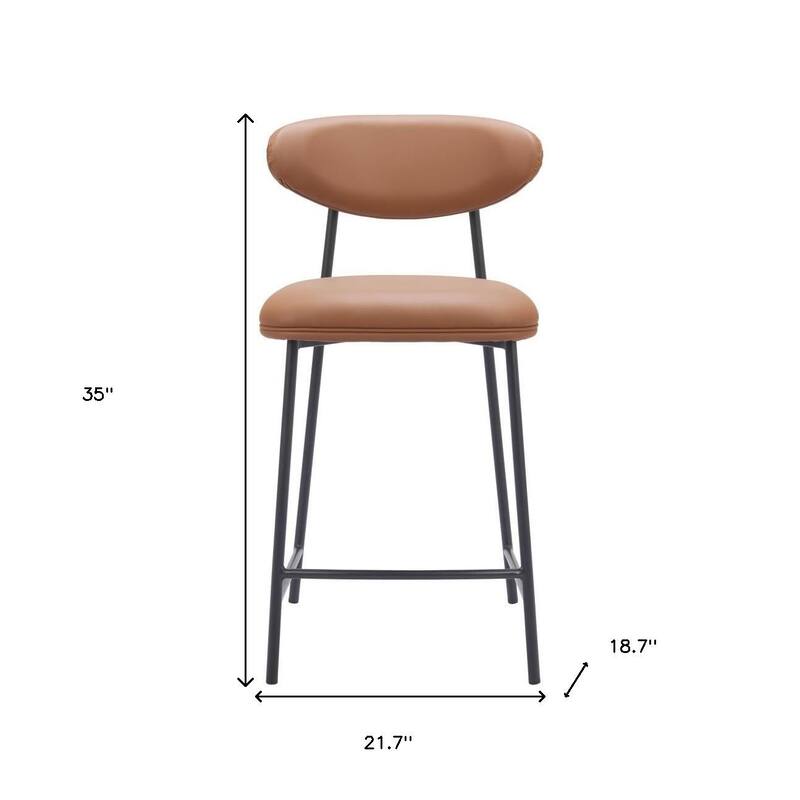 HomeRoots Set of Two 25" Brown and Black Faux Leather and Steel Low Back Counter Height Bar Chairs