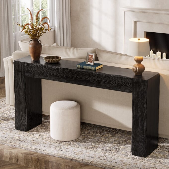 63-inch Solid Wood Console Table, Farmhouse Long Entryway Table
