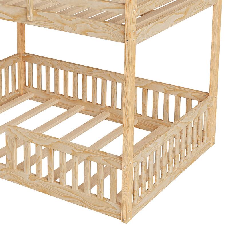 Roomfitters Full Over Full Wood Bunk Bed with Ladder and Guardrails, Solid Pine