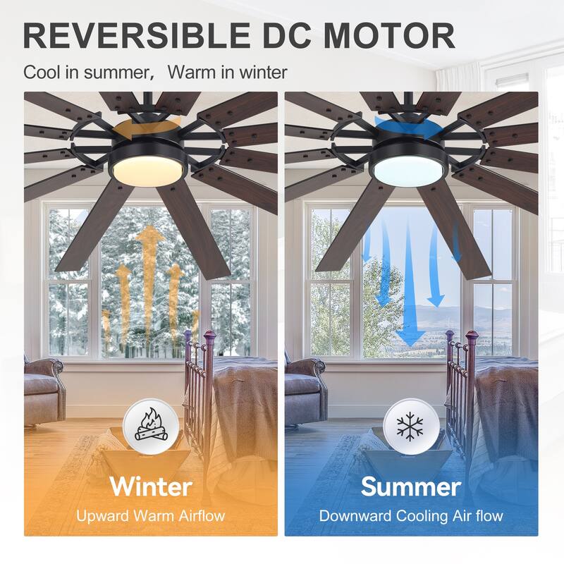 80/72/52/42-IN LED Ceiling Fan with Light Kit and Remote(5/10/12-Blade)