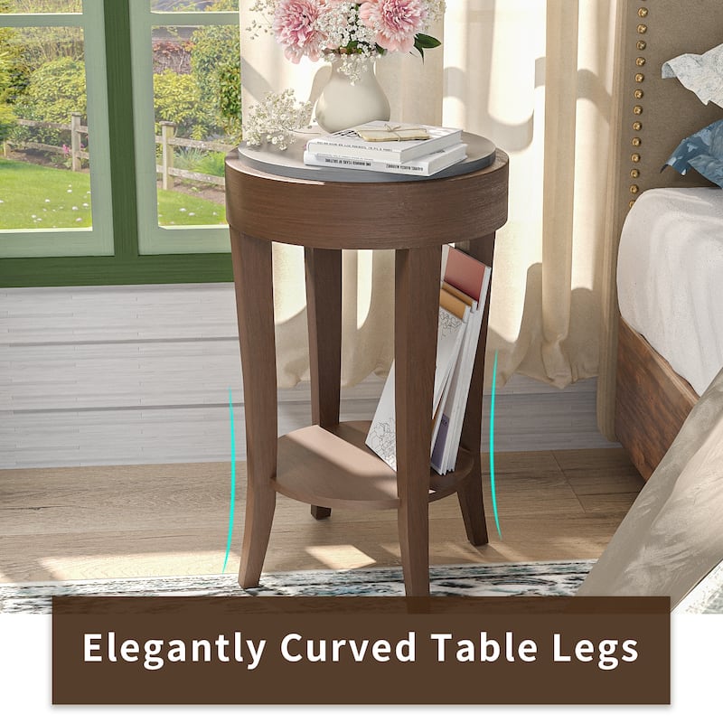 COSIEST 2-Tier Round Accent End Table with Shelf