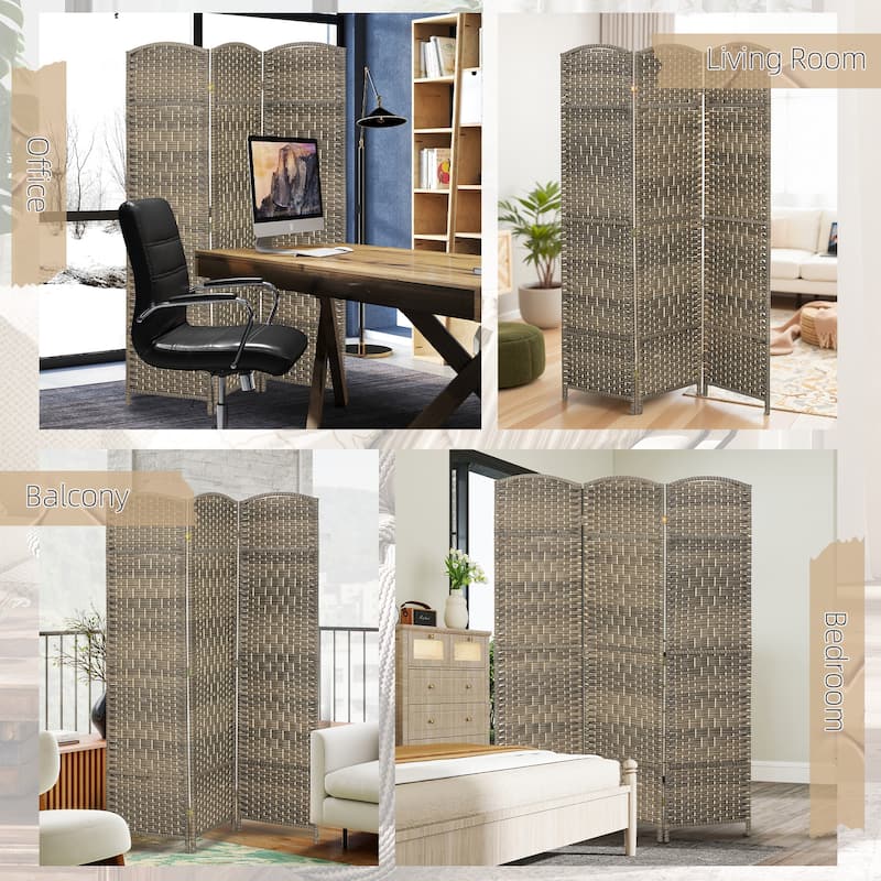 HOMCOM 3 Panel Room Divider, 6' Tall Folding Privacy Screen, Hand-Woven Freestanding Wall Partition