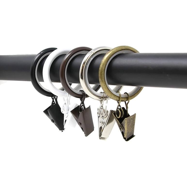 32PCS 1.25" Drapery Curtain Rod Rings for 1" Rod with Clips, Eyelets and Nylon Inserts