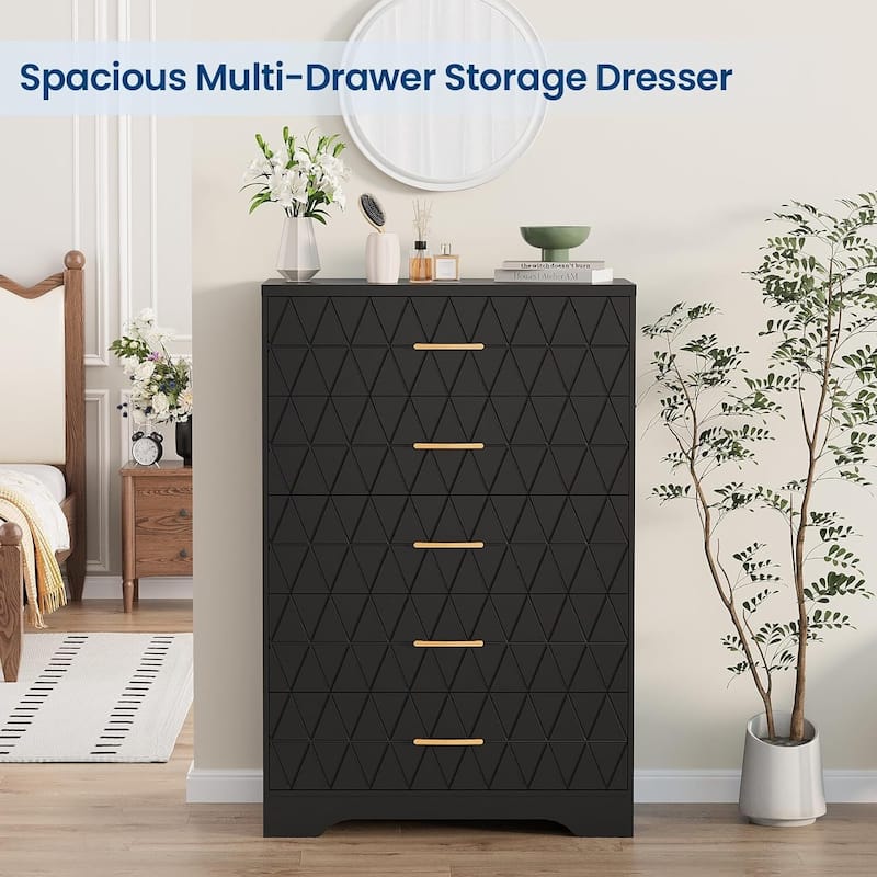 Tall Dresser, Storage Cabinet for Bedroom with 5 Drawers