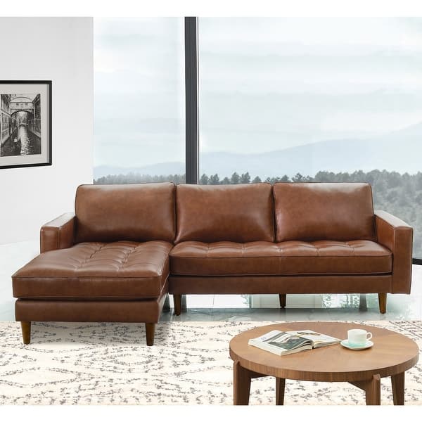 slide 1 of 7, Abbyson Holloway Mid-century Top Grain Leather Sectional