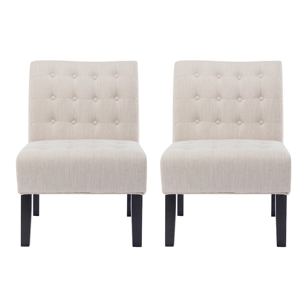 Janine Accent Chair Set of 2, Beige Button Tufted Waffle Stitch Fabric