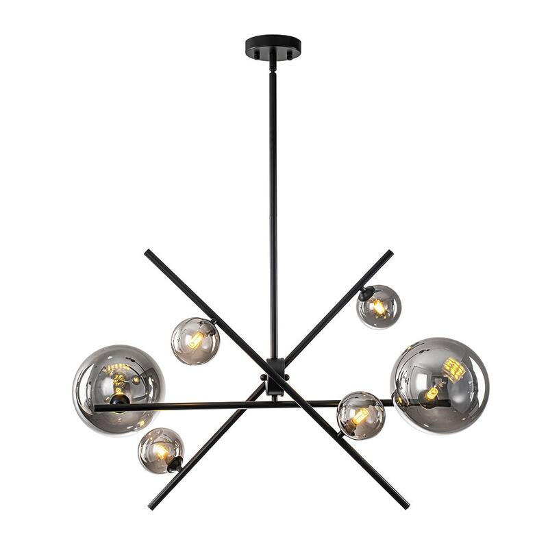 Sleek Modern 6-Light Linear Smoked Glass Mobile Chandelier - 29.9 in