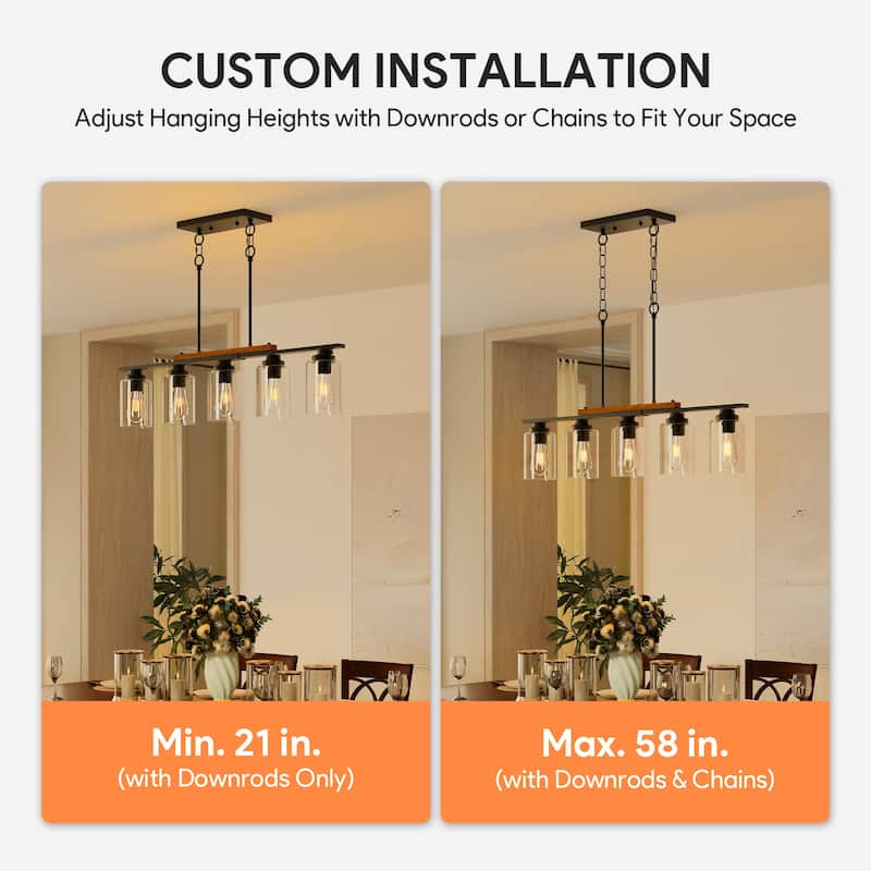 5-Light Kitchen Island Linear Pendant Light Fixture Matte Black