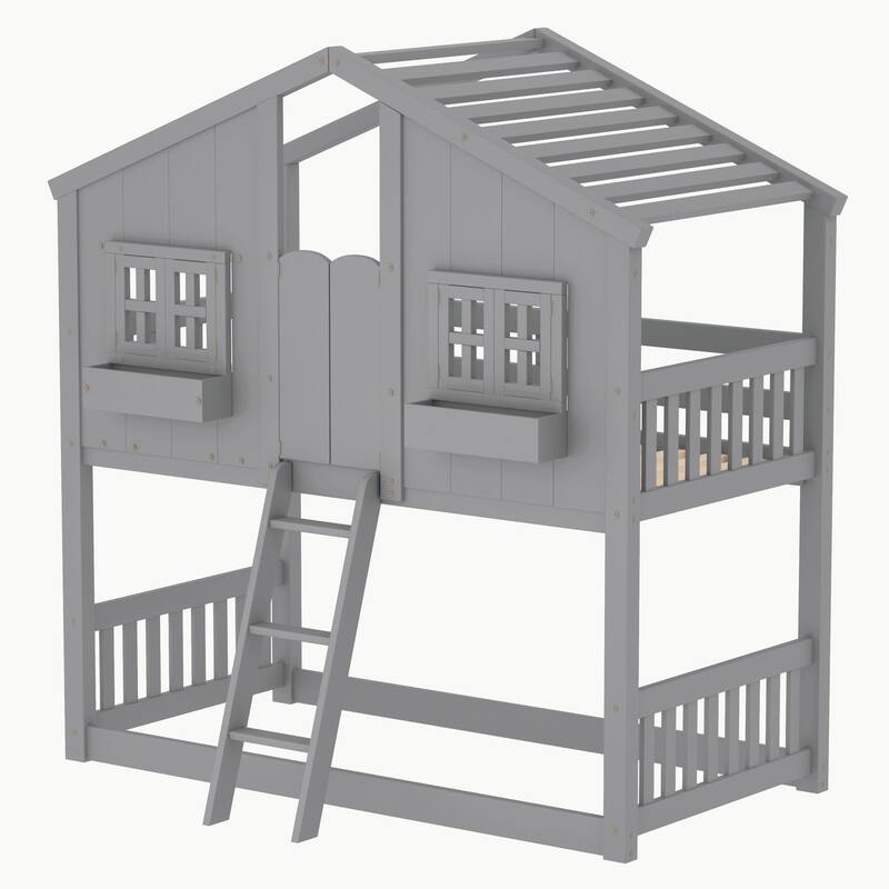 Twin over Twin House Bunk Bed with Roof