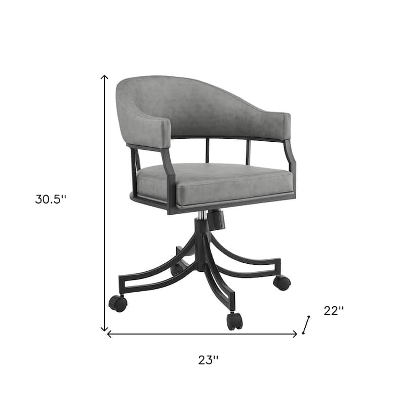 HomeRoots Gray And Black Upholstered Faux Leather Open Back Dining Arm Chair With Wheels - 23' X '30.5' X '22