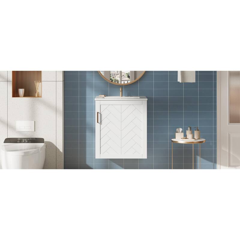 Roomfitters 20 Inch Wall Mounted Bathroom Vanity & Side Cabinet Combo, Floating Storage Station with Sink