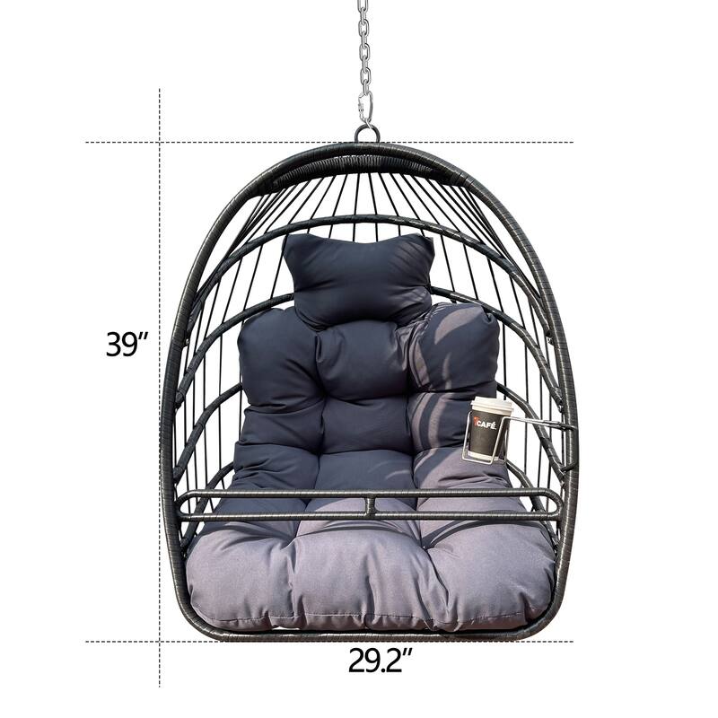 Swing Hammock Egg Basket Chairs, UV Resistant Cushion Hanging Chair, Foldable Frame Ceiling Rattan Chair