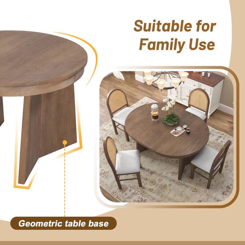 5-Piece Round Dining Set with 4 Upholstered Chairs and Extendable Table for Family Meals and Gatherings