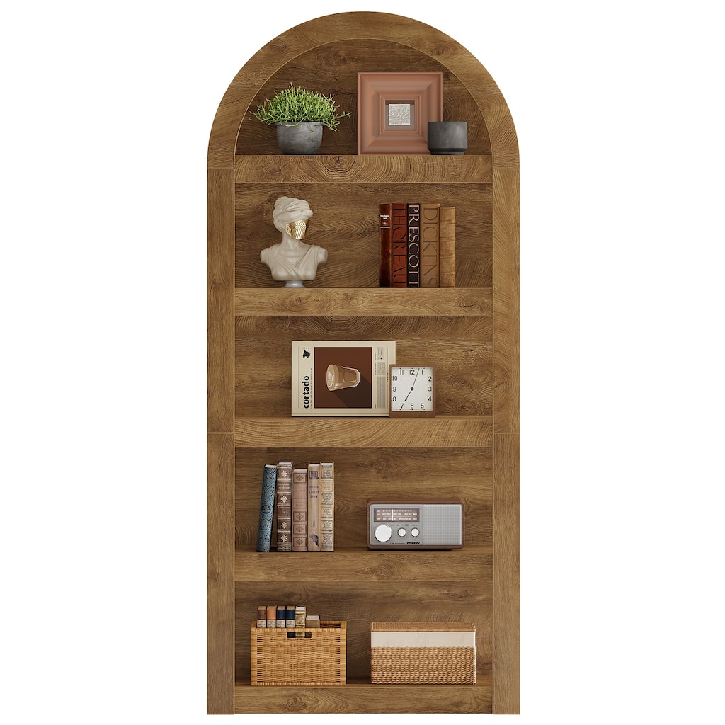 5-Tier Arched Bookshelf, 71" Tall Farmhouse Bookcase Arch-Shaped Rack