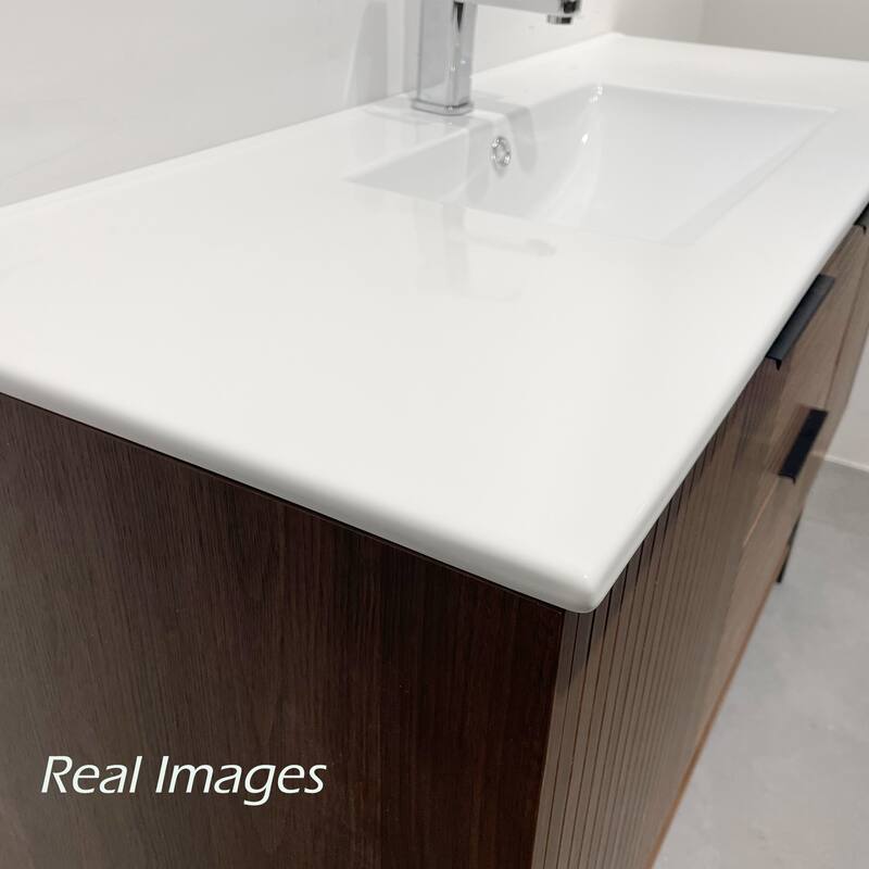 47'' Single Bathroom Vanities with White Stone Top, Brown Solid Wood
