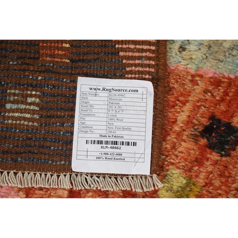 Geometric Moroccan Area Rug Handmade Tribal Wool Carpet - 6'7" x 9'7"