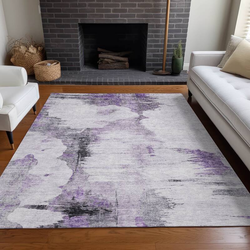 Machine Washable Indoor/ Outdoor Chantille Abstract Cloud Rug - Purple - 5' x 7'6"
