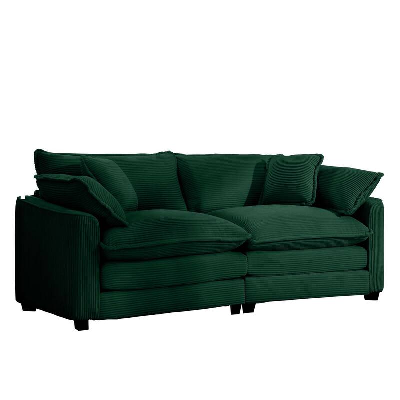 Corduroy Fabric Upholstered Loveseat Sofa, Deep Seat Sectional Sofa with 4 Pillows, 2-Seater Sofa with Removable Armrests