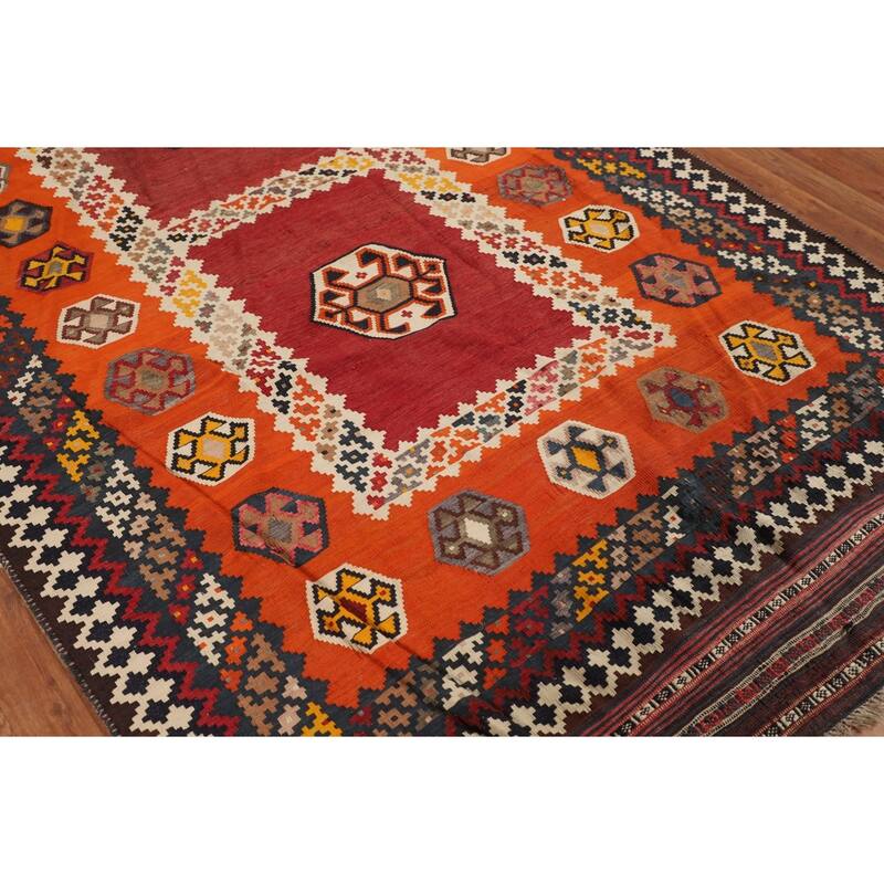 Kilim Qashqai Persian Vintage Rug Oriental Flatweave Wool Carpet - 5'2"x 9'6"