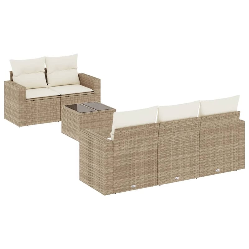 vidaXL Patio Sofa Set with Cushions Outdoor Furniture 6 Piece Poly Rattan - 21.7 x 21.7 x 14.6