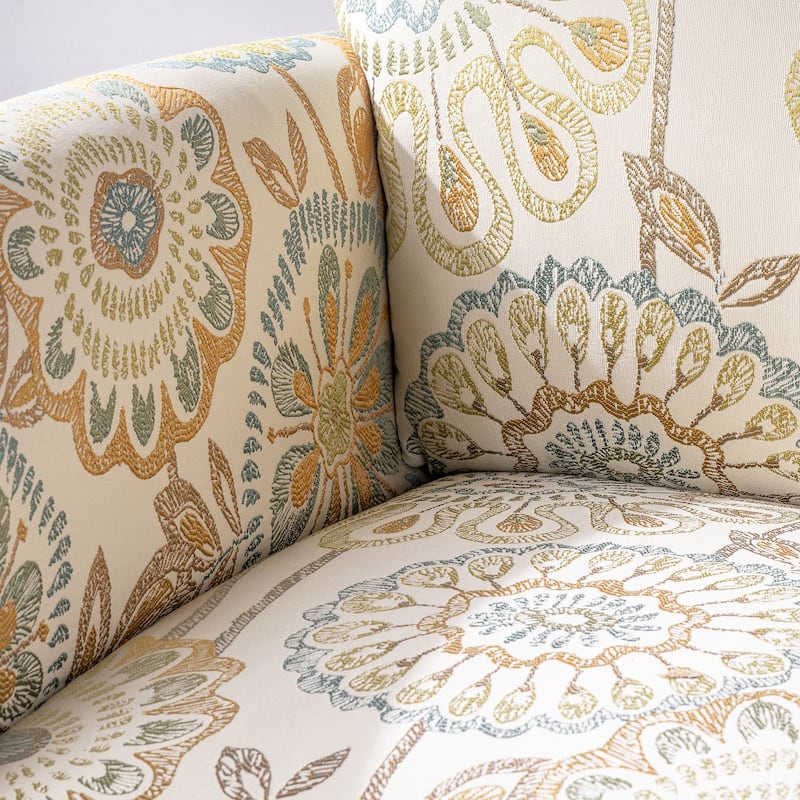 Accent Chair with Wood Legs & Flared Arms, Floral Upholstered Armchair, Leisure Single Sofa Chair for Living Room/Bedroom