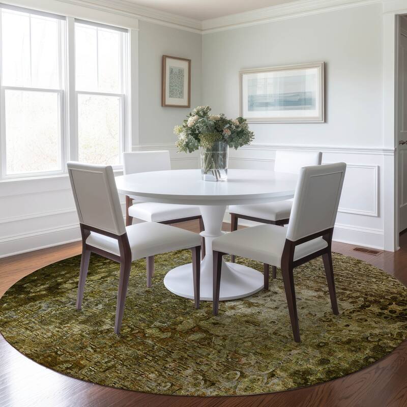 Machine Washable Indoor/ Outdoor Abstract Solid Chantille Rug - Brown - 8' x 8'