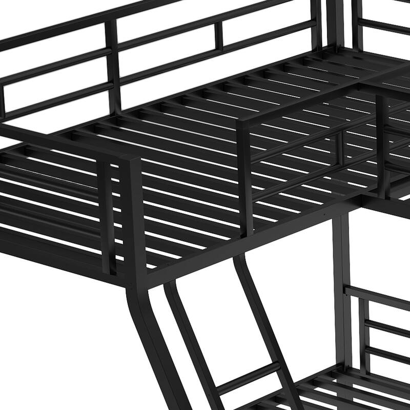 Twin Over Full L-Shaped Bunk Bed with a Twin Loft Bed Attached, Metal Triple Bunkbeds Frame with Desk & 2 Ladders, for 3 Kids