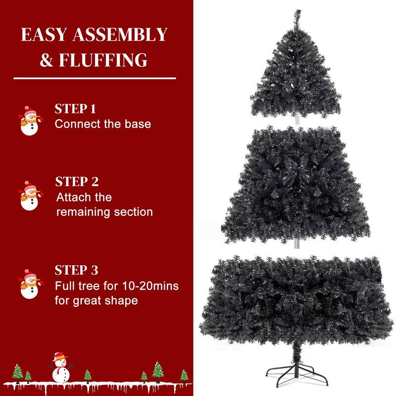 6ft Black PVC Christmas Tree with 1050 Branches and Metal Stand Perfect Holiday Centerpiece - 6-Feet