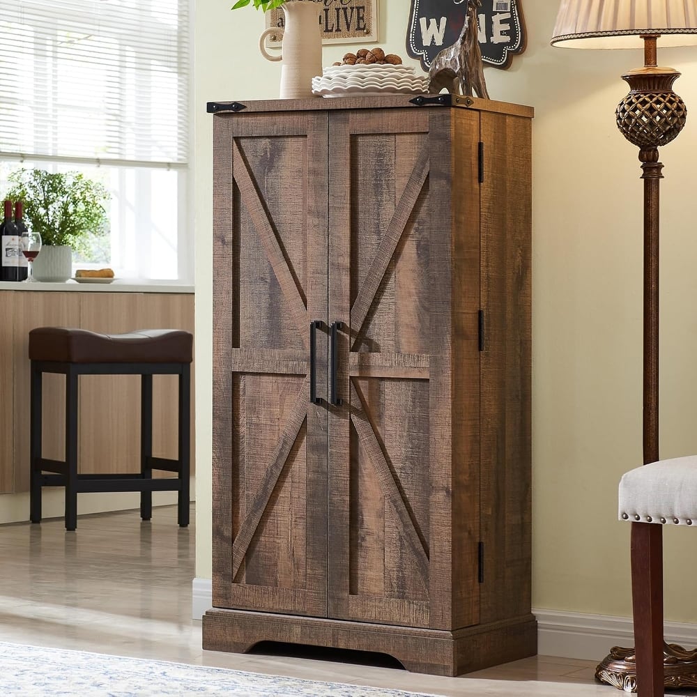 47" Farmhouse Kitchen Pantry, Storage Cabinet with Barn Doors