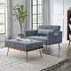 preview thumbnail 1 of 34, Recline Velvet Upholstered Sofa Chair with Ottoman Two Arm Pocket and Wood Frame, Include 1 Pillow and Adjustable Backrest Grey