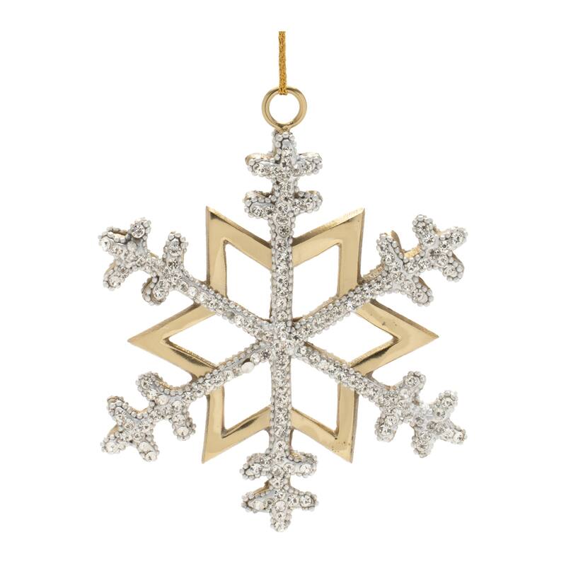 Beaded Aluminum Snowflake Christmas Ornaments - 5.75" - Gold - 2ct