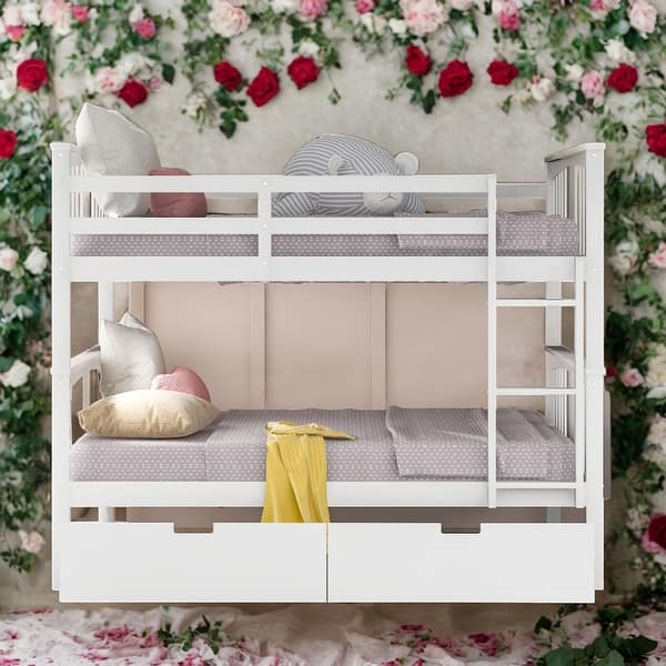 slide 2 of 12, Full over Full Bunk Bed With Drawers and Ladder for Bedroom White