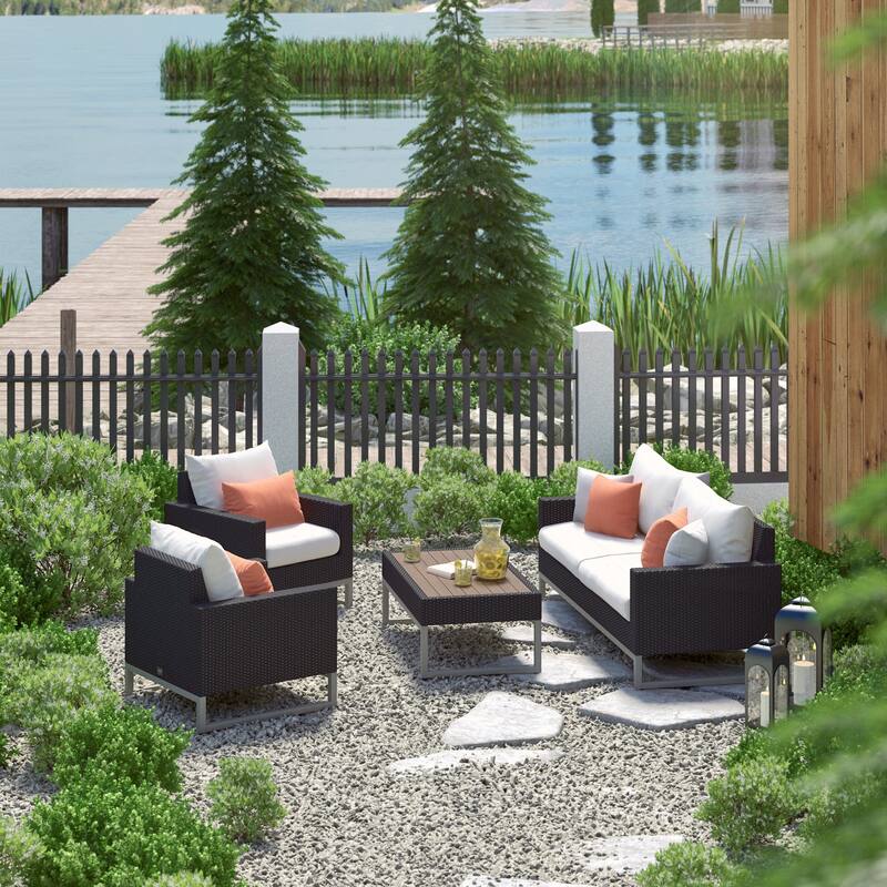 Milo Espresso 4 Piece Sunbrella Outdoor Patio Seating Set