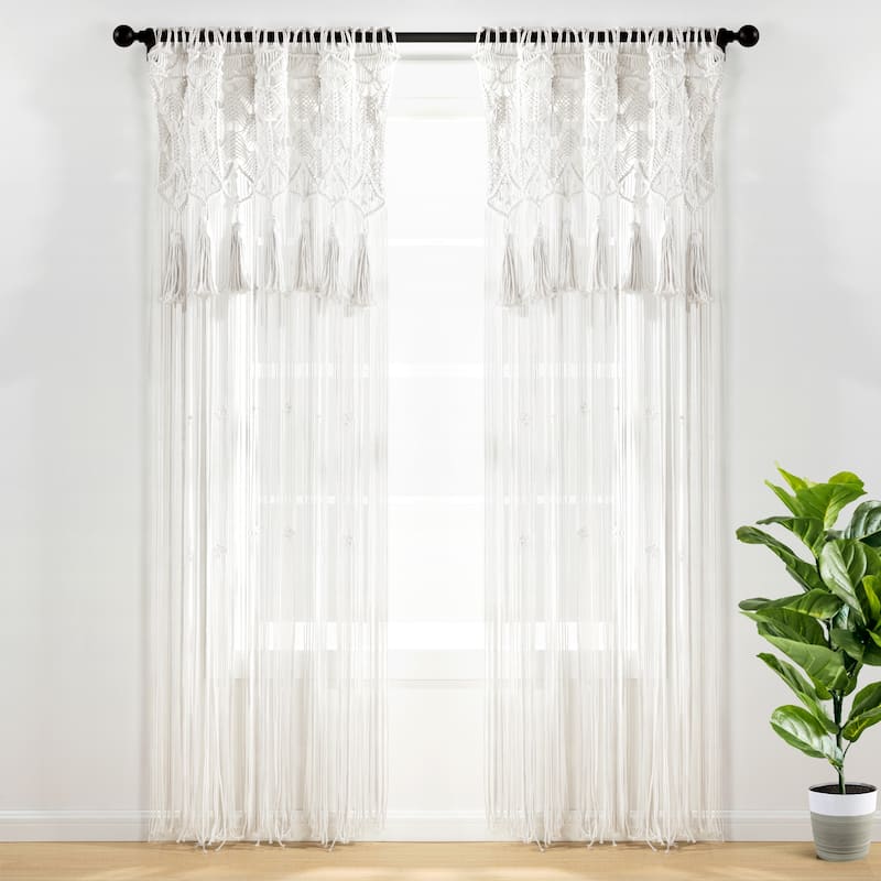 Lush Decor Boho Macrame Tassel Cotton Window Curtain/Room Divider/Wedding Backdrop/Wall Decor - 84" x 40"