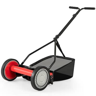 Gymax 14'' Manual Reel Mower w/ 5-Blade 6.6 Gallon Removable Grass
