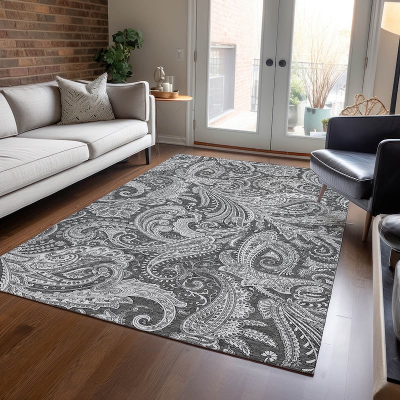 Machine Washable Indoor/ Outdoor Chantille Traditional Paisley Rug - Gray - 5' x 7'6"
