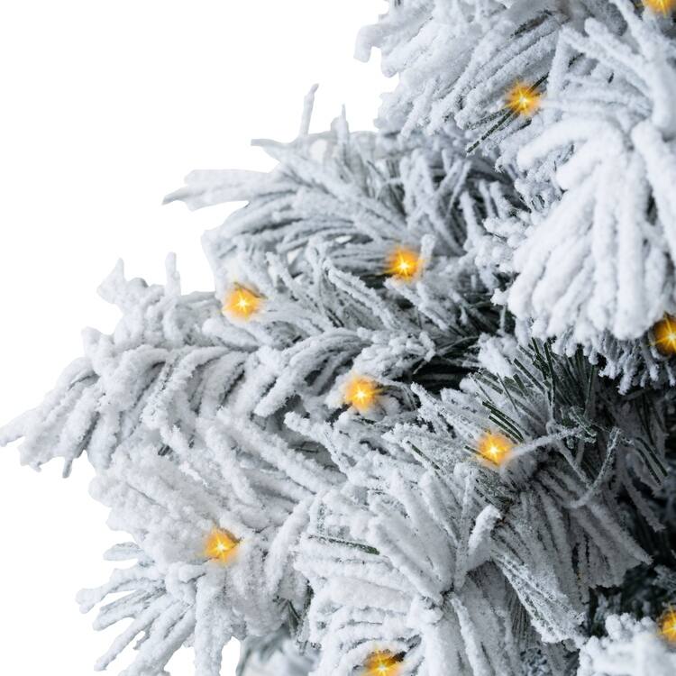 Snow-Flocked Pre-Lit Christmas Tree with Realistic Alaskan Pine Frosted Branches and Lights