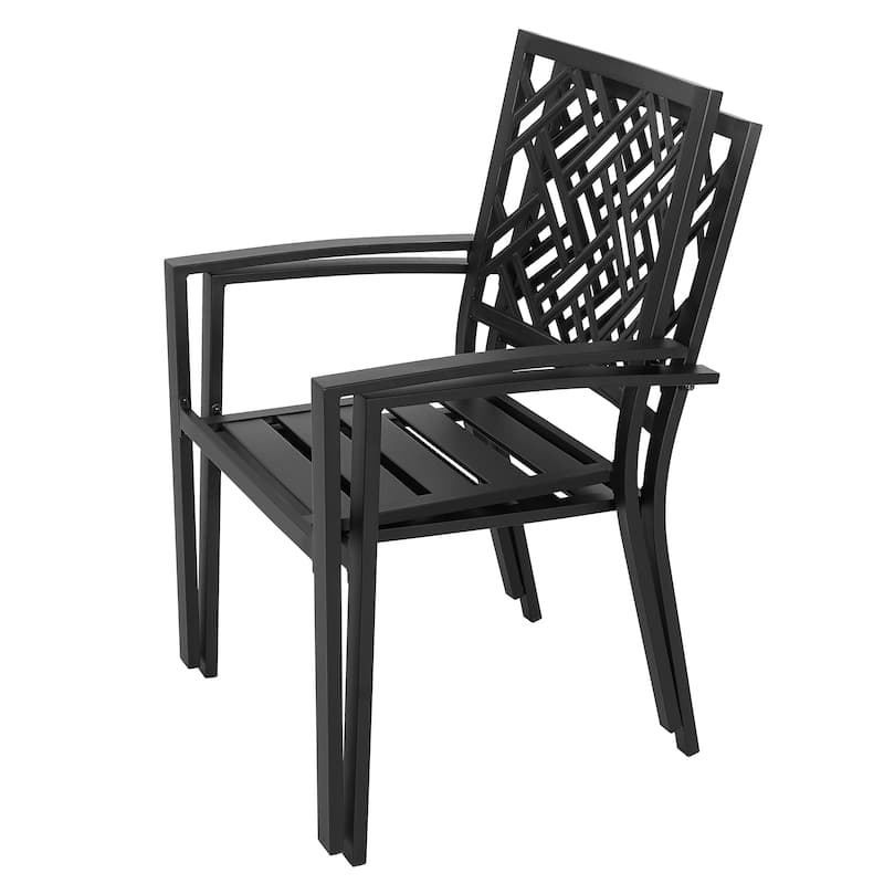 Patio 2-Piece Iron Dining Chairs with Ventilated Slatted Seat and Stackable Design