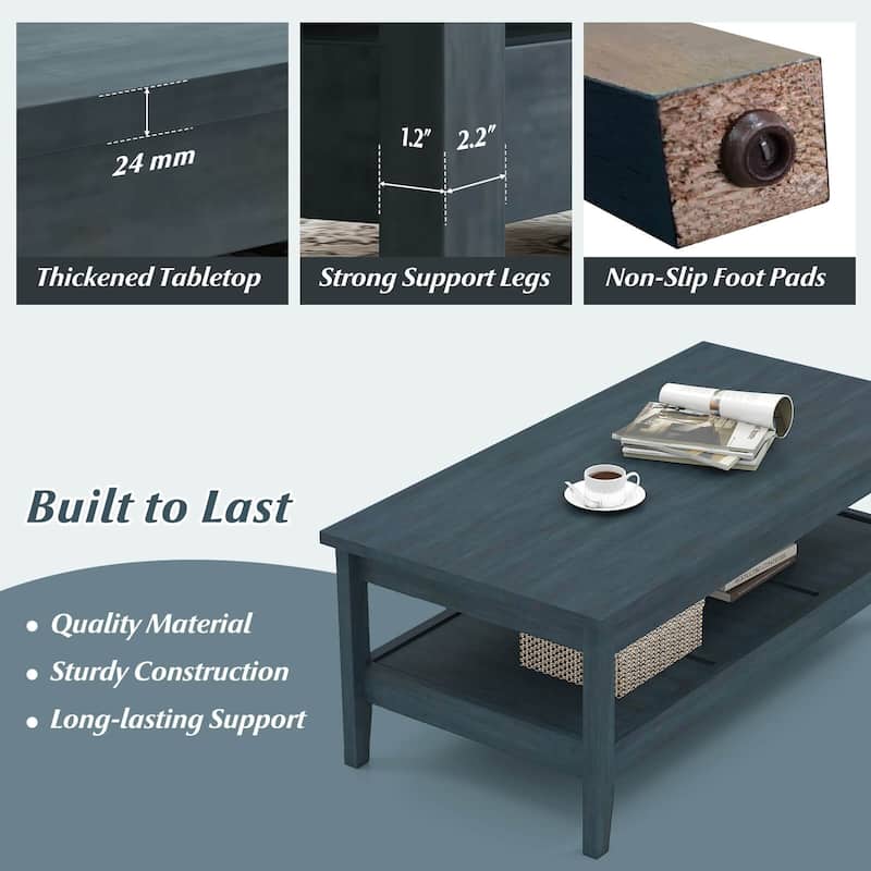 Costway 2-Tier Rectangle Center Table with Slatted Storage Shelf & - See Details