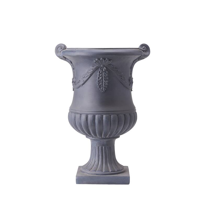 Christopher Knight Home - Fernrise 24.80"H Outdoor Classical Floral Relief Carvings MGO Urn Planter, Drainage Hole & Ventilation