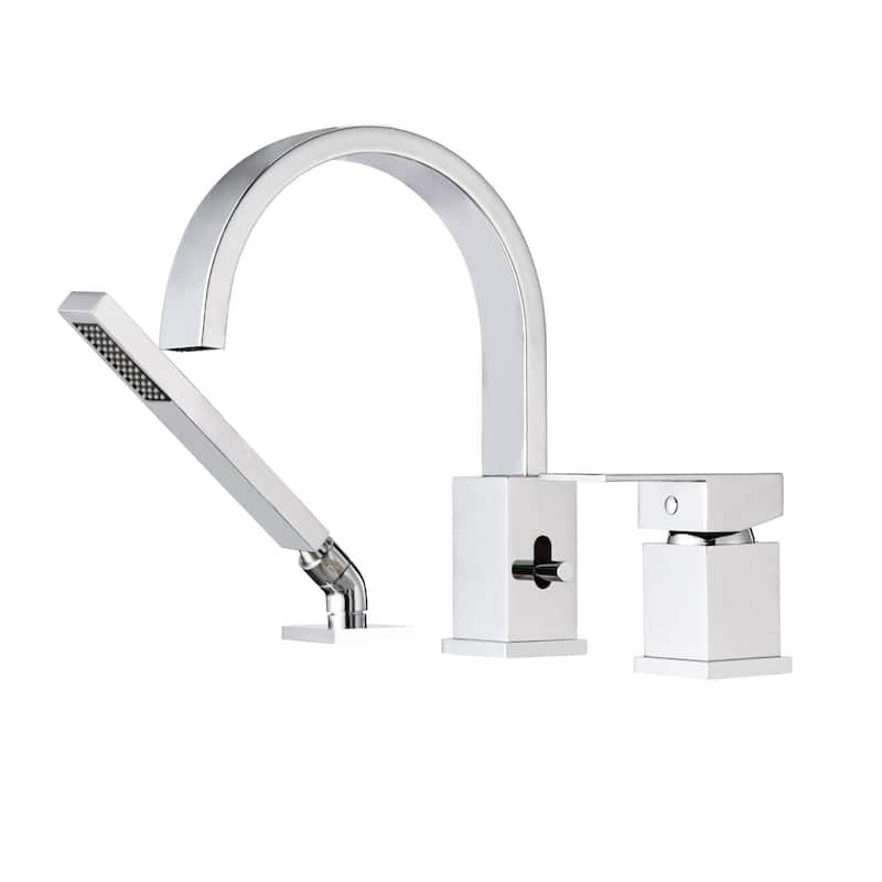 Waterfall Bathtub Faucet with Sprayer, 3-Hole Roman Tub Filler with Hand Shower Deck Mount Waterfall Tub Spout Set - Chrome