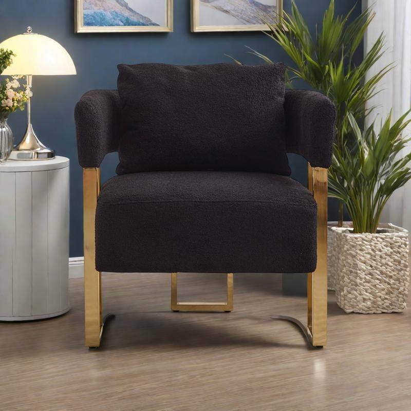 Teddy Fleece Modern Accent Chair with Gold Metal Legs and High-Rebound Cushion