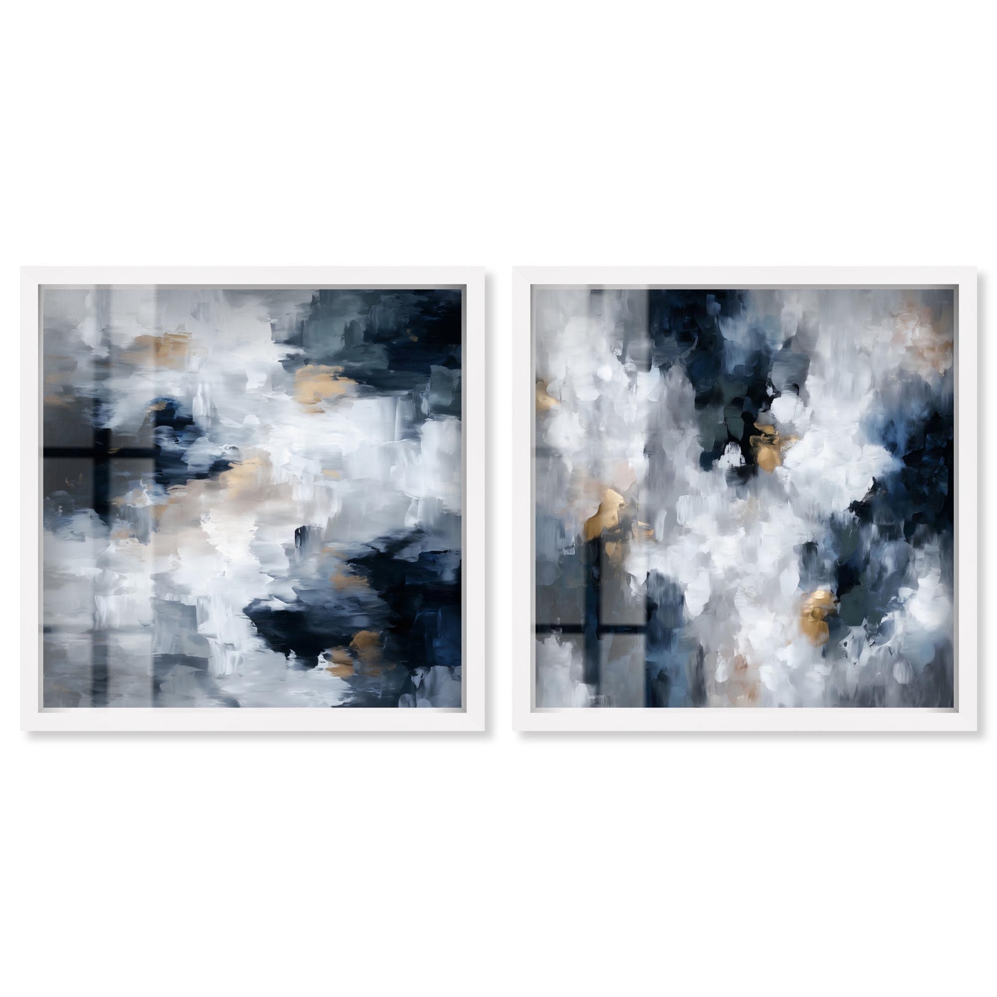 Midnight Ivory Elegance Modern Art Set of 2 Shadowbox Print by Art Remedy