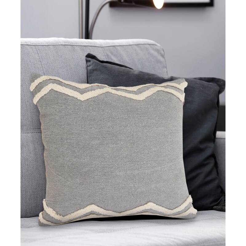 20" Gray and White Handmade Chevron Bordered Square Throw Pillow