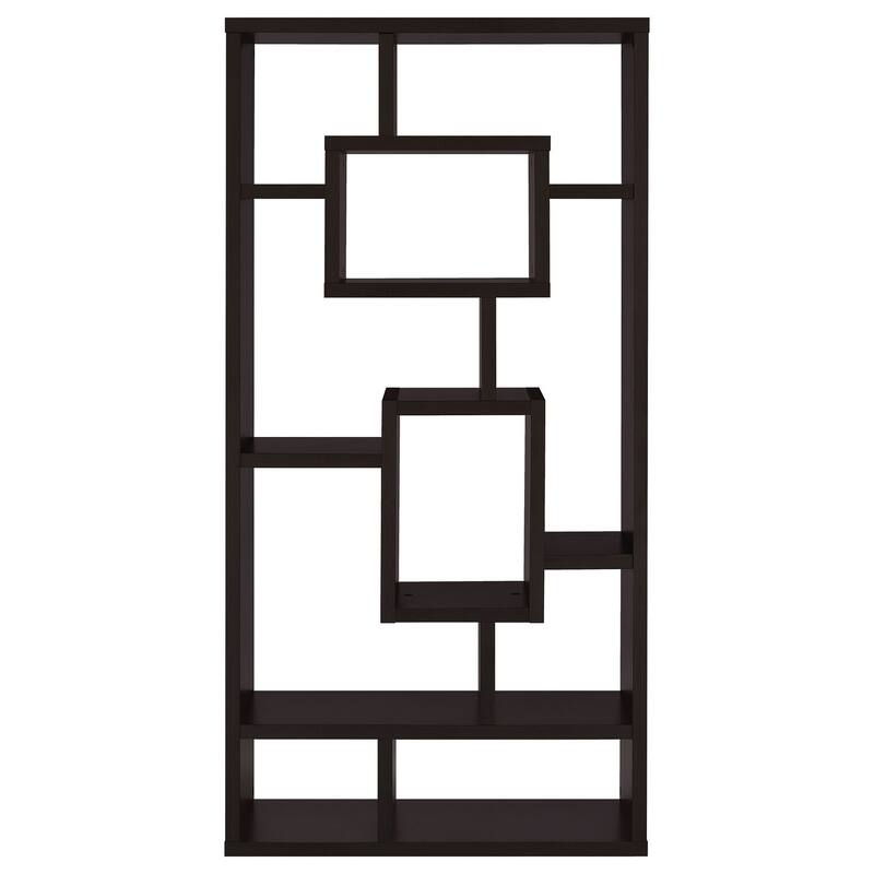 10-Shelf Contemporary Bookcase with Open Storage Shelves Cappuccino Finish for Living Room or Home Office