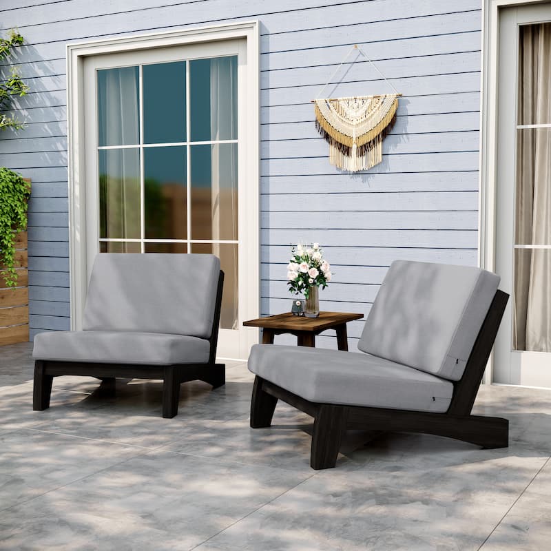 Outdoor Wood Club Chairs Set Loveseat with Cushion - 2 Single Chairs - Grey/2 Single Chair