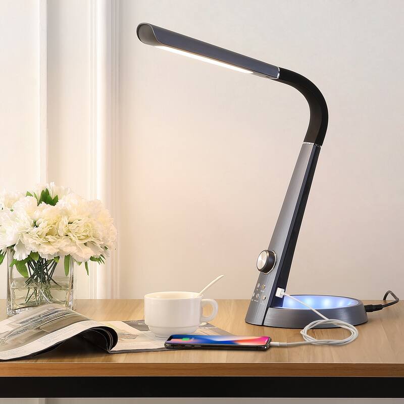 Dixon 19" Aluminum Contemporary Minimalist Adjustable Head Dimmable USB Charging LED Task Lamp, Black by JONATHAN Y - 18.5" - Black