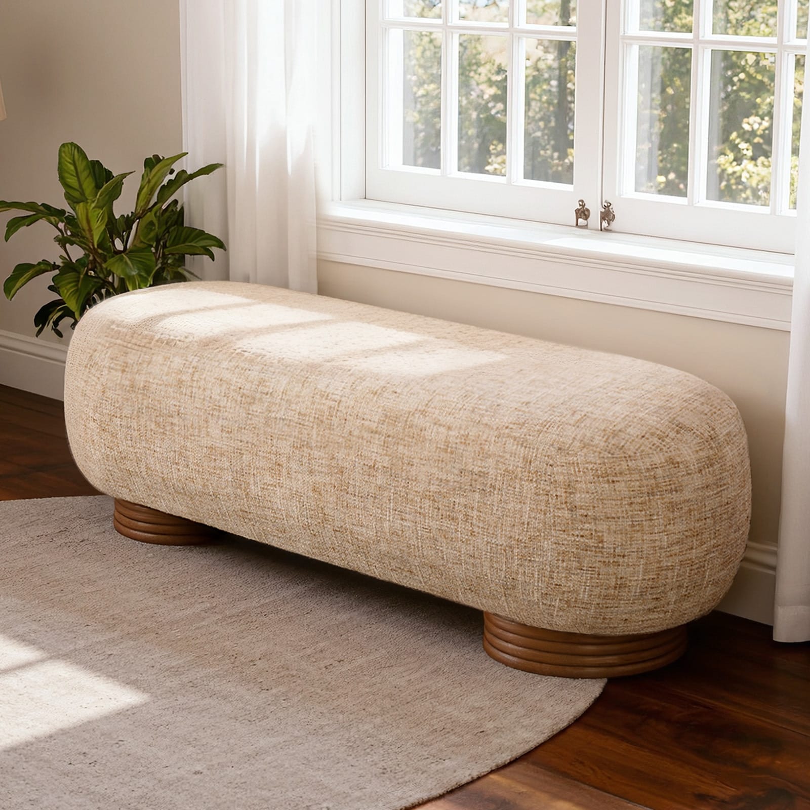 59" Chenille Upholstered Ottoman End of Bed Bench with Acacia Solid Wood Frame, Fully Assembled - 59.1"L x 19.1"H x 20.1"D