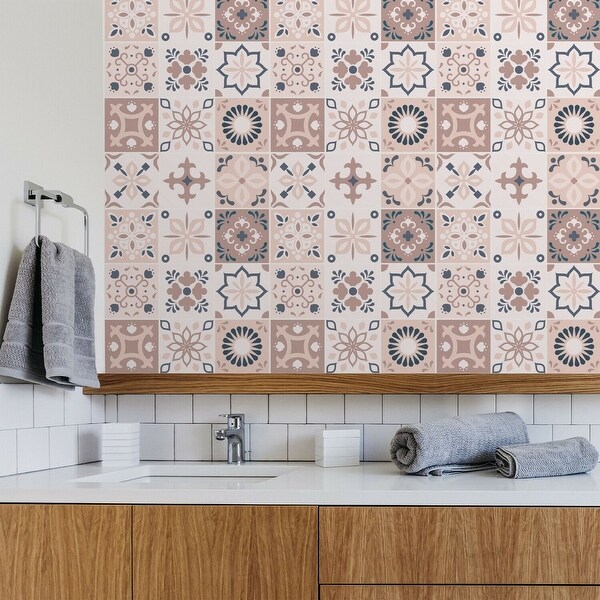 Walplus Menara Pink Grey Cement Moroccan Wall Tile Stickers Peel